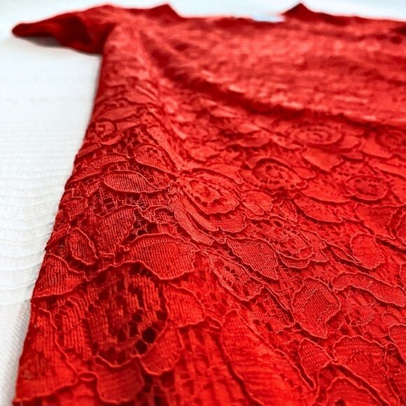NWT CECE BY CYNTHIA STEFFE RED LACE SHORT SLEEVE SHIFT SCALLOPED DRESS - 8 - Picture 7 of 9